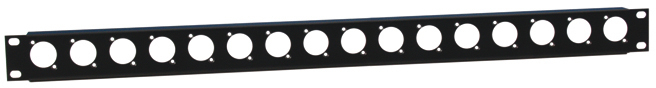 Stikpanel til 16 D-size stik (XLR, Speakon, Powercon mv.). Med strips-aflastning. Stål. 1 unit