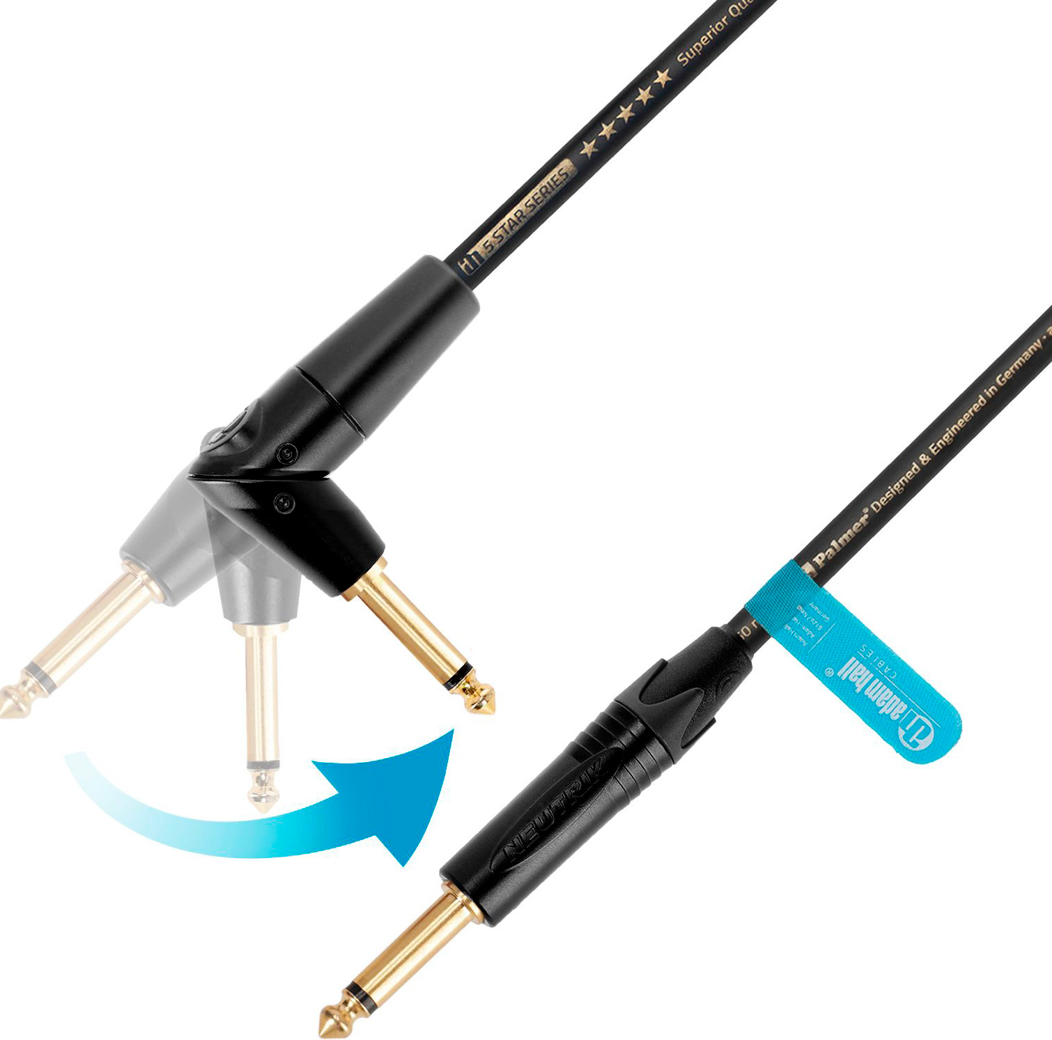 AH Instrument Kabel med Neutrik Jack 6,3mm Mono Han - Han FlipJack Vinkel 3 meter