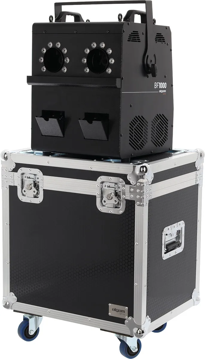 Algam Lighting BF1000 Sæbeboblemaskine med røg og LED Lys M. Flightcase - Bundle
