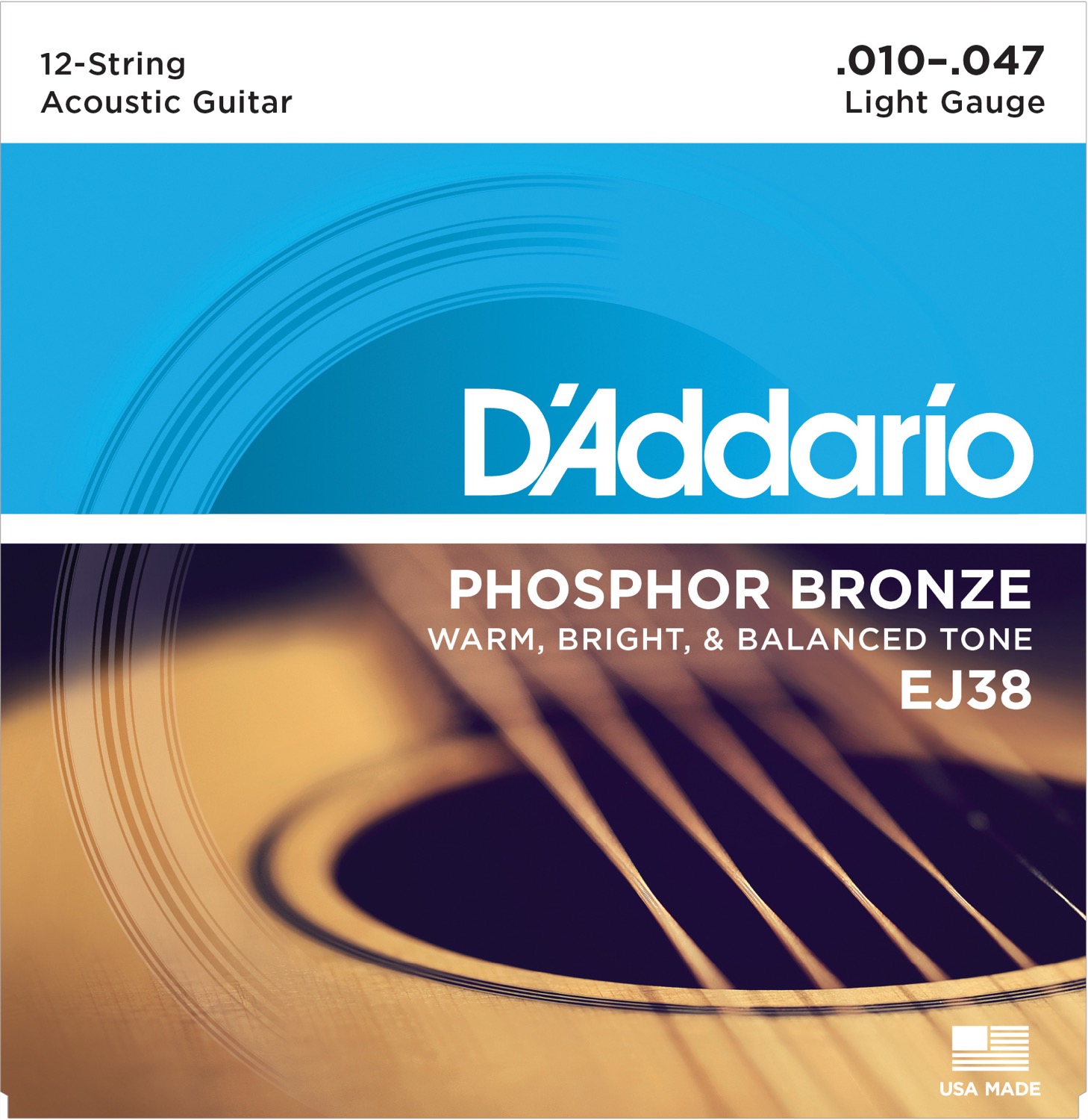 Køb D´Addario EJ38 - Light Phosphor Bronze Acoustic Western-strenge  010-047 Til 12-Strenget - Pris 119.00 kr.