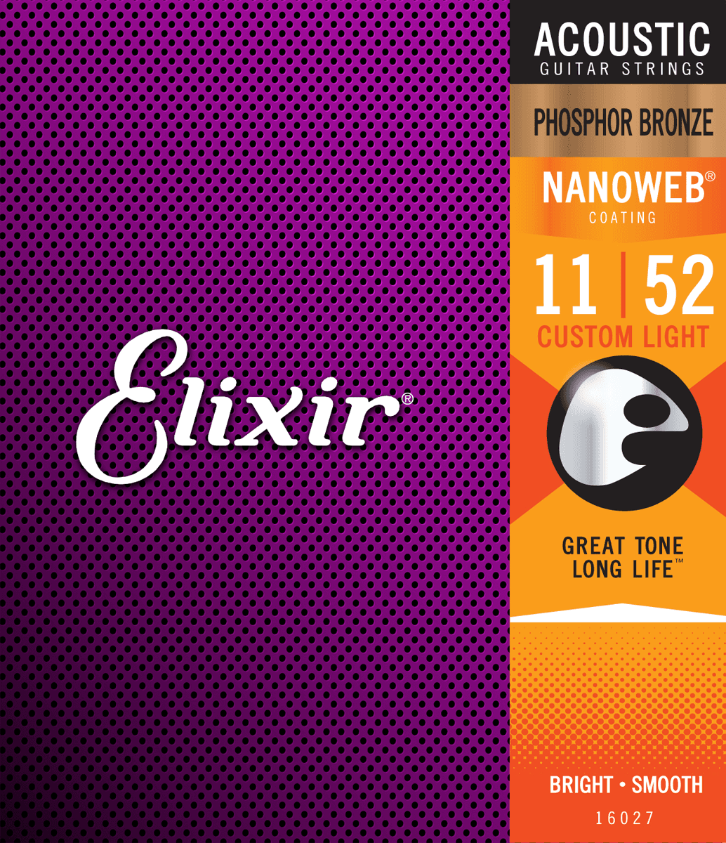 Se Elixir Nanoweb Phosphor Bronze 80/20 Guitarstrenge (Custom Light, 11-52) hos Music2you