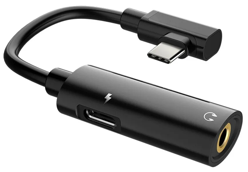 HOCO USB-C adapter til Minijack 3,5mm + USB-C - Sort