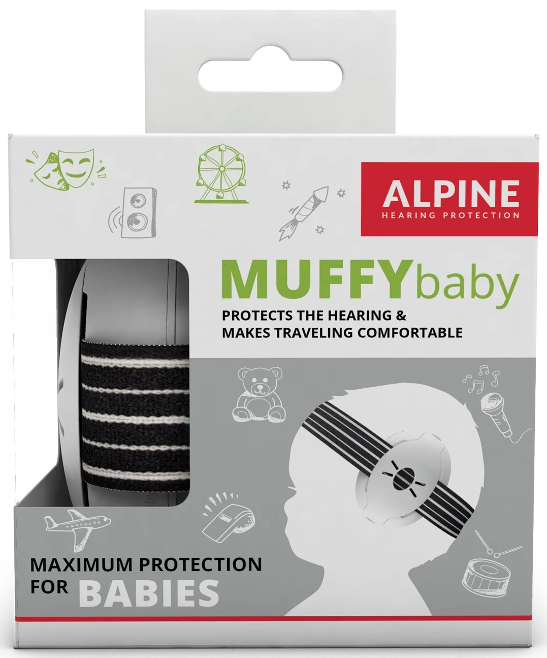 Alpine Muffy Baby - Høreværn til baby (1-3år) - Zebra Sort/Hvid