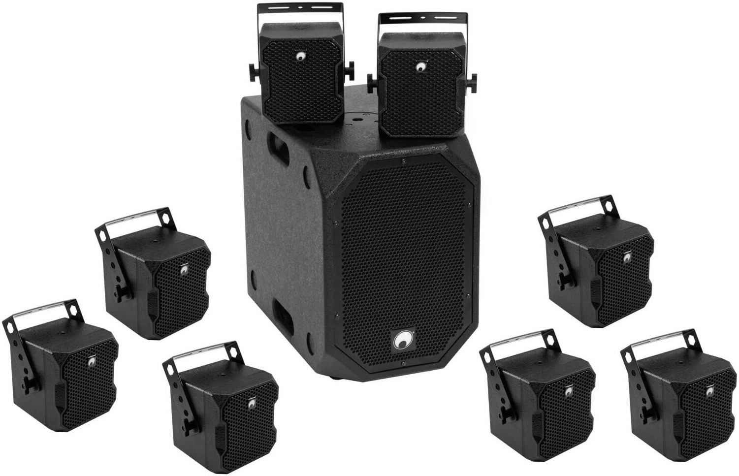 Omnitronic BOB-10A Aktiv Subwoffer + 8 stk. BOB-4 Top Bundle3 - Sort