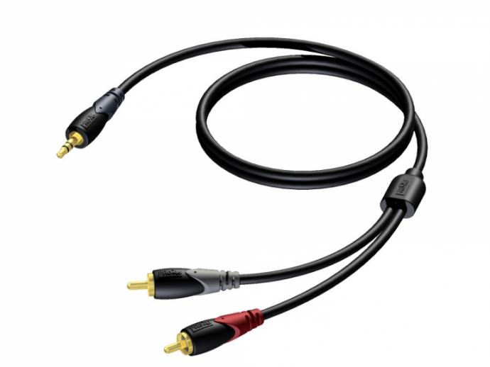 Se Procab CLA711 - Minijack 3,5mm Stereo Han til 2xPhono/RCA Han Kabel 1,5 meter hos Music2you