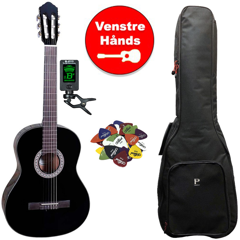Køb Santana B8 v2 Venstrehånds Klassisk 4/4 Guitar pakke - Sort - Pris 1349.00 kr.