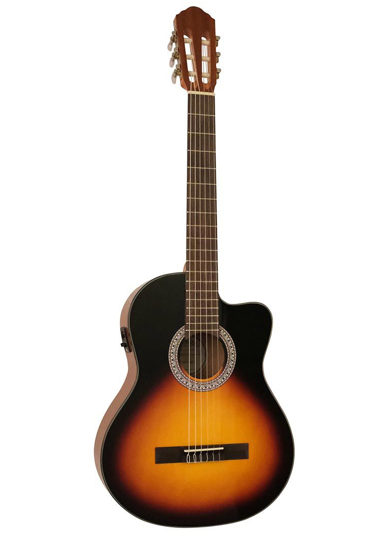 Køb Santana B8 EQ CW v2 klassisk 4/4 guitar med pickup og tuner - HG Sunburst - Pris 1579.00 kr.