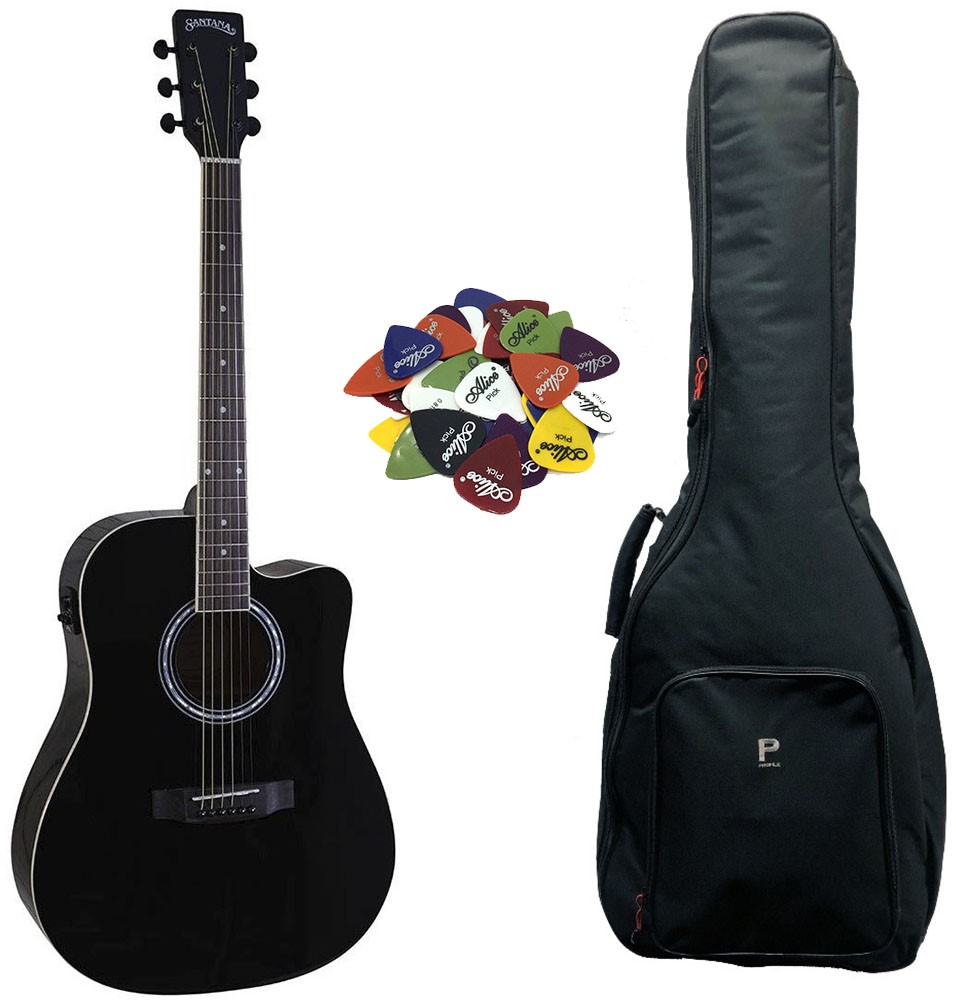 Køb Santana LA-90EQCW-v2 Western guitar pakke - Sort - Pris 1895.00 kr.
