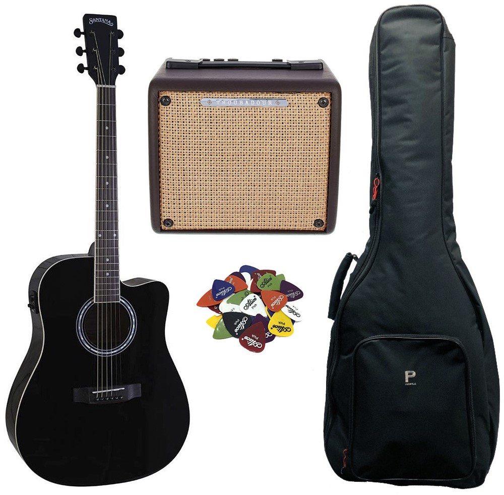 Køb Santana LA-90EQCW-v2 Western guitar pakke 2 - Sort - Pris 2695.00 kr.