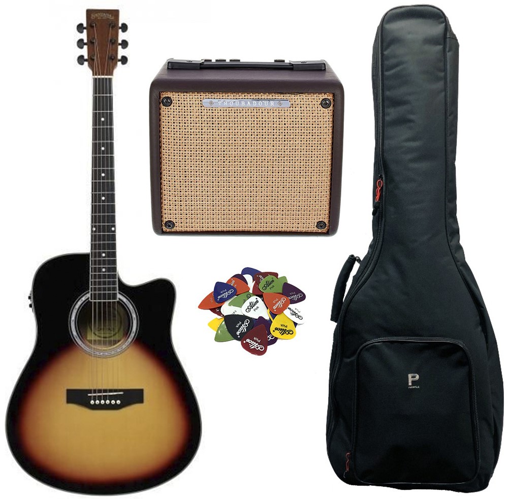 Køb Santana LA-90EQCW-v2 Western guitar pakke 2 - Sunburst - Pris 2695.00 kr.