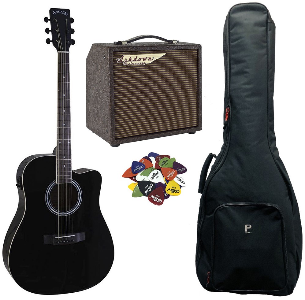 Køb Santana LA-90EQCW-v2 Western guitar pakke 3 - Sort - Pris 2995.00 kr.
