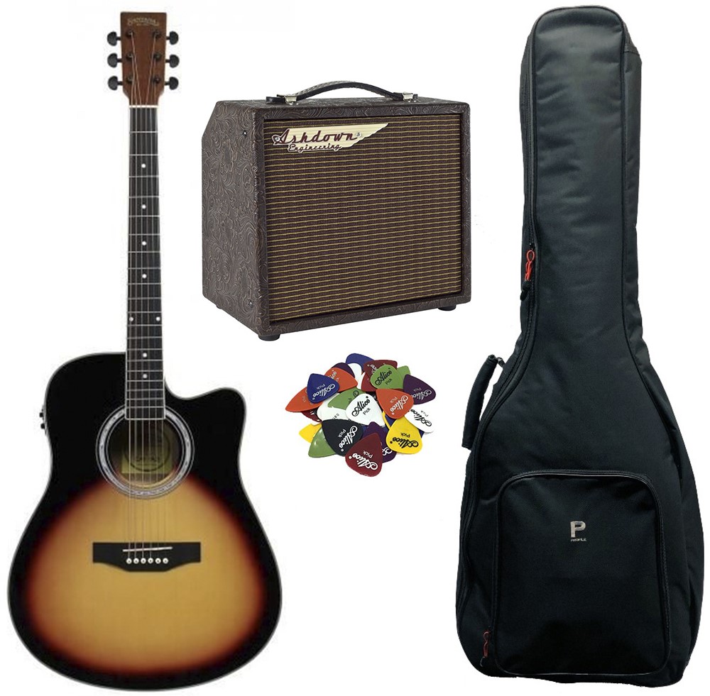 Køb Santana LA-90EQCW-v2 Western guitar pakke 3 - Sunburst - Pris 2995.00 kr.