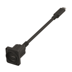 Neutrik NAUSBC-5G-FL25 USB-C Hun D-Size Chassis stik til Han kabelstik med 25cm kabel - Sort