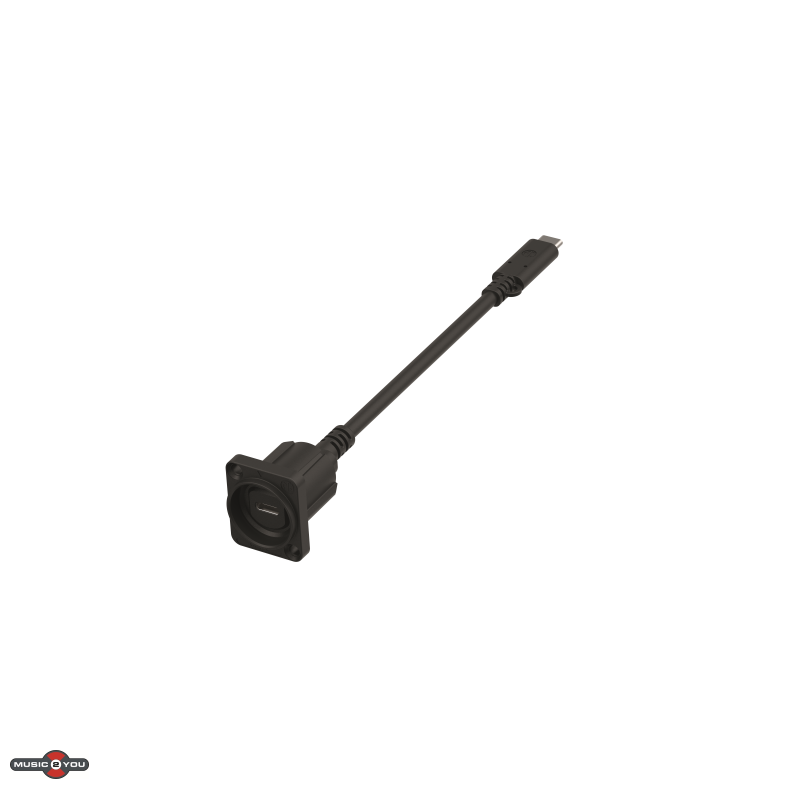 Neutrik NAUSBC-5G-FL25 USB-C Hun D-Size Chassis stik til Han kabelstik med 25cm kabel - Sort