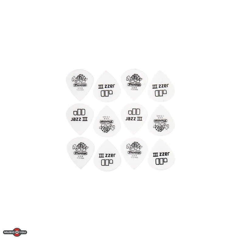 Dunlop 498P1.5 Tortex Jazz III plektre - 12 stk. pakke