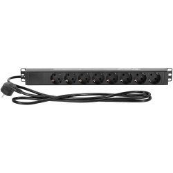 AH 87471O 19"/1unit Rack strmskinne med 8xSchuko udtag