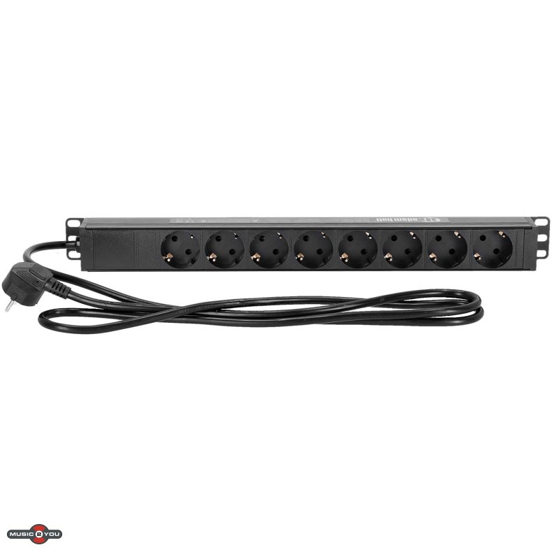 AH 87471O 19"/1unit Rack strmskinne med 8xSchuko udtag