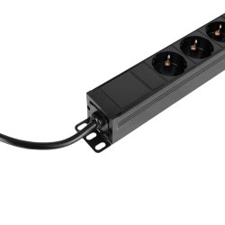 AH 87471O 19"/1unit Rack strmskinne med 8xSchuko udtag