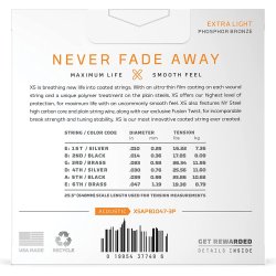 DAddario XSAPB1047 - Extra Light Coated Acoustic Western-strenge 010-047 - 3 pack