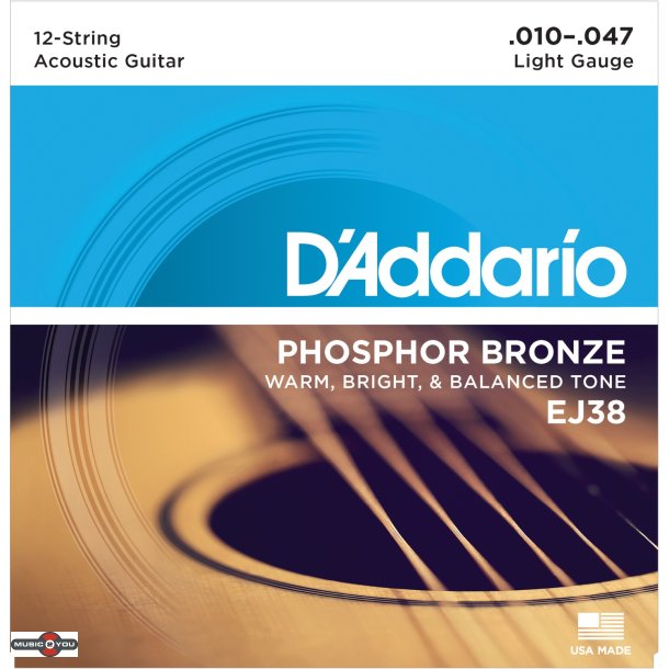 DAddario EJ38 - Light Phosphor Bronze Acoustic Western-strenge  010-047 Til 12-Strenget