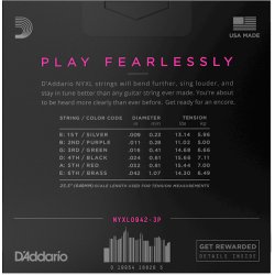 D'Addario NYXL0942-3P 3 pack El-guitar strenge 0.09 - 0.42