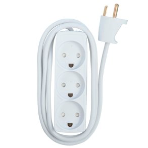 E-Line 3-Stikdse Forlngerledning m/jord - Hvid