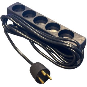 E-Line 5-Stikdse Forlngerledning m/jord - Sort 3 meter