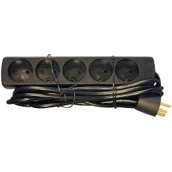 E-Line 5-Stikdse Forlngerledning m/jord - Sort 3 meter