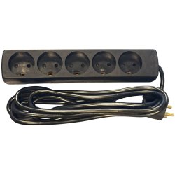 E-Line 5-Stikdse Forlngerledning m/jord - Sort 3 meter