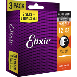 Elixir Nanoweb Bronze 80/20 - Western-strenge 012-053 Light - 3 Pack