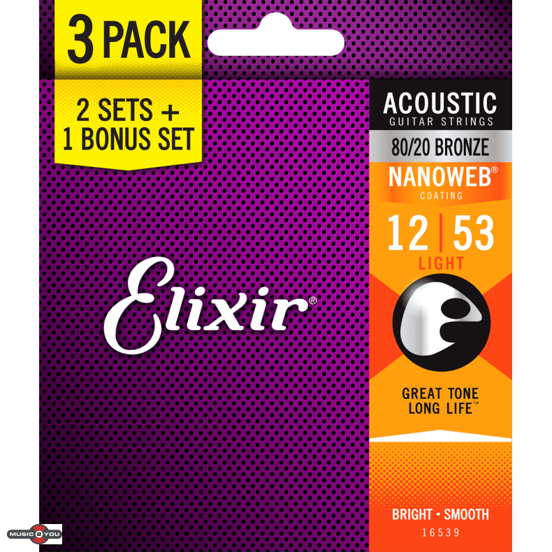 Elixir Nanoweb Bronze 80/20 - Western-strenge 012-053 Light - 3 Pack