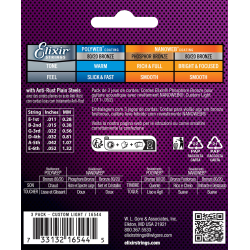 Elixir Nanoweb Phosphor Bronze - Western-strenge 011-052 Custom Light - 3 Pack