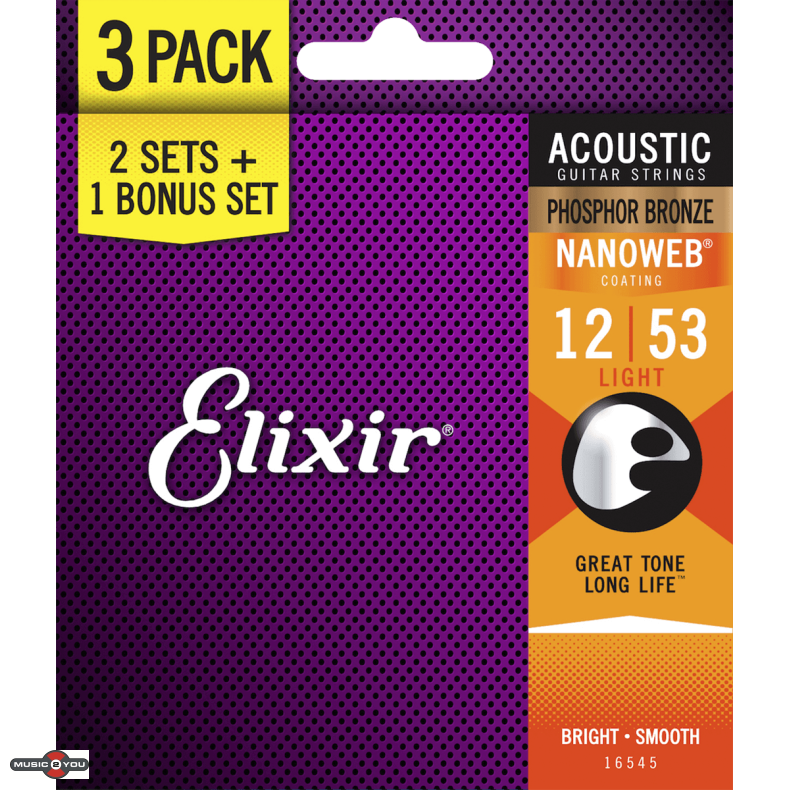 Elixir Nanoweb Phosphor Bronze - Western-strenge 012-053 Light - 3 Pack
