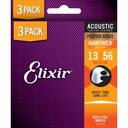 Elixir Nanoweb Phosphor Bronze - Western-strenge 013-056 Medium - 3 Pack