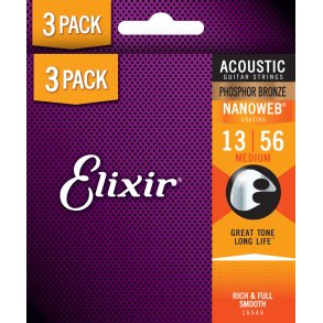 Elixir Nanoweb Phosphor Bronze - Western-strenge 013-056 Medium - 3 Pack
