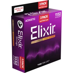 Elixir Nanoweb Bronze 80/20 - Western-strenge 011-052 Custom Light - 3 Pack