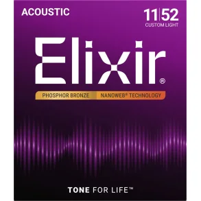 Elixir Nanoweb Phosphor Bronze - Western-strenge 011-052 Custom Light