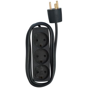 E-Line 3-Stikdse Forlngerledning m/jord - Sort