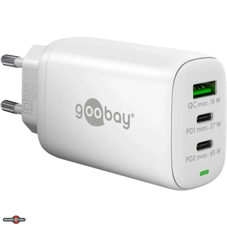 Goobay Oplader - 1xUSB-A, 2xUSB-C- 3A/65W - Hvid