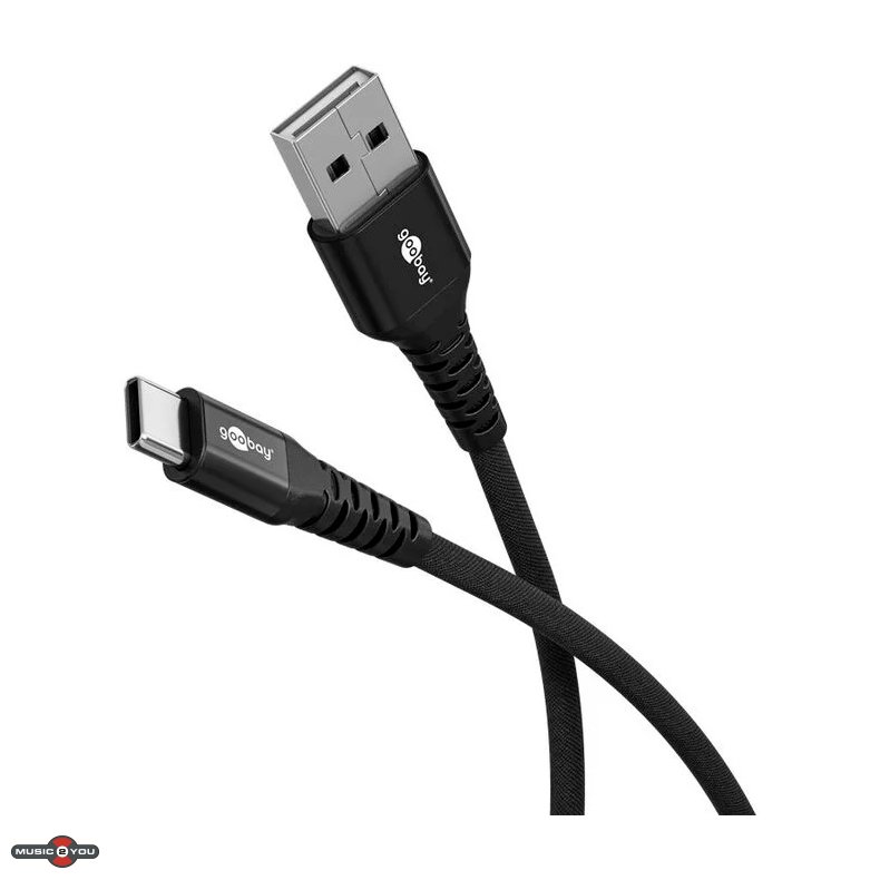Goobay USB-C - USB-A 2.0 Supersoft Tekstilkabel, 3A -  Sort