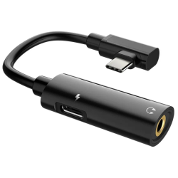 HOCO USB-C adapter til Minijack 3,5mm + USB-C - Sort