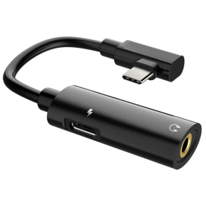 HOCO USB-C adapter til Minijack 3,5mm + USB-C - Sort