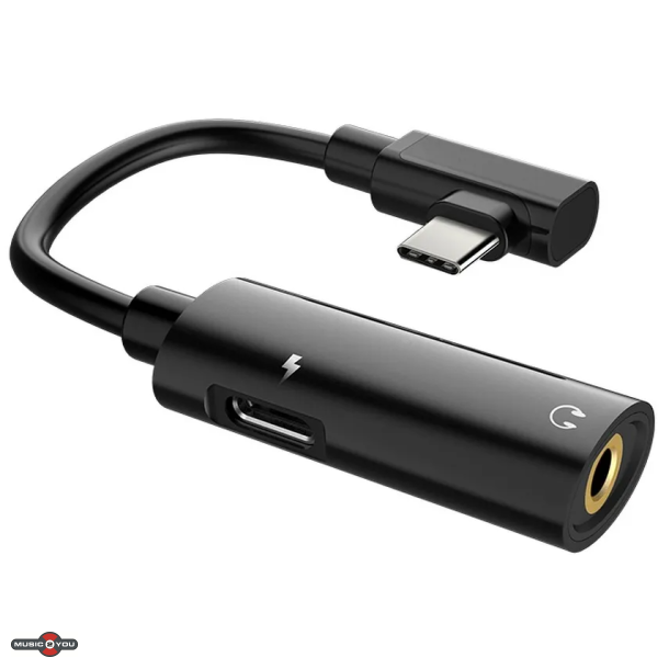 HOCO USB-C adapter til Minijack 3,5mm + USB-C - Sort