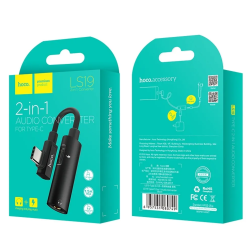 HOCO USB-C adapter til Minijack 3,5mm + USB-C - Sort