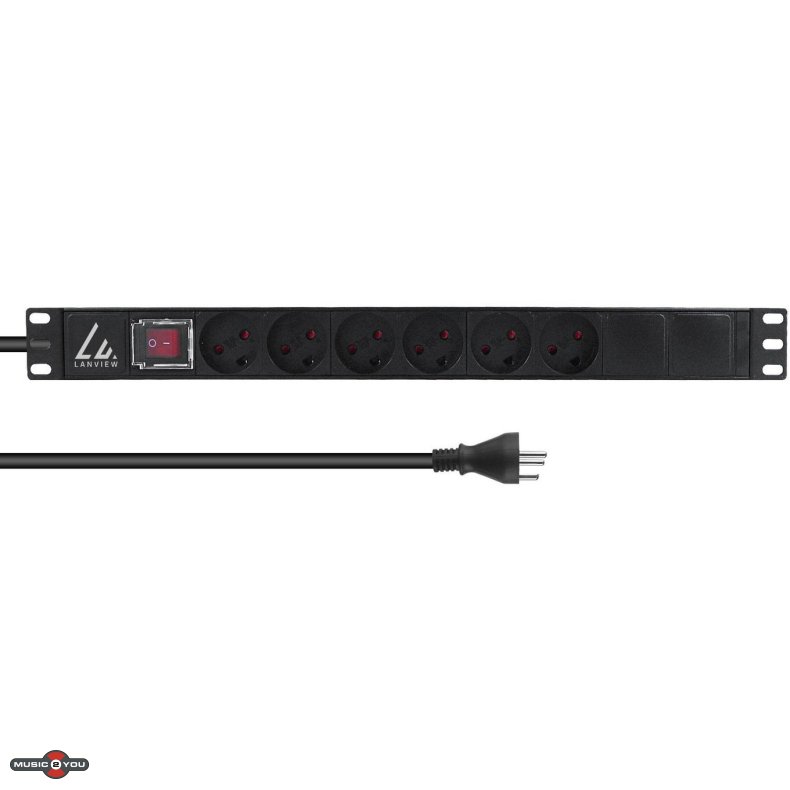 Lanview 19"/1unit Rack strmskinne 6xDK udtag med afbryder