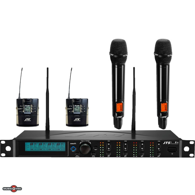 JTS R-4 Trdls Modtager 4 Kanals Inkl. 2 Lommesendere og 2 hndholdte mikrofoner - 520-556 MHz
