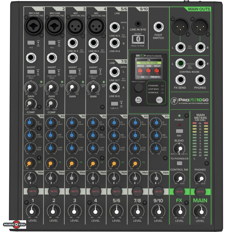 Mackie ProFX10GO - 10-kanals Batteri mixer med FX and USB