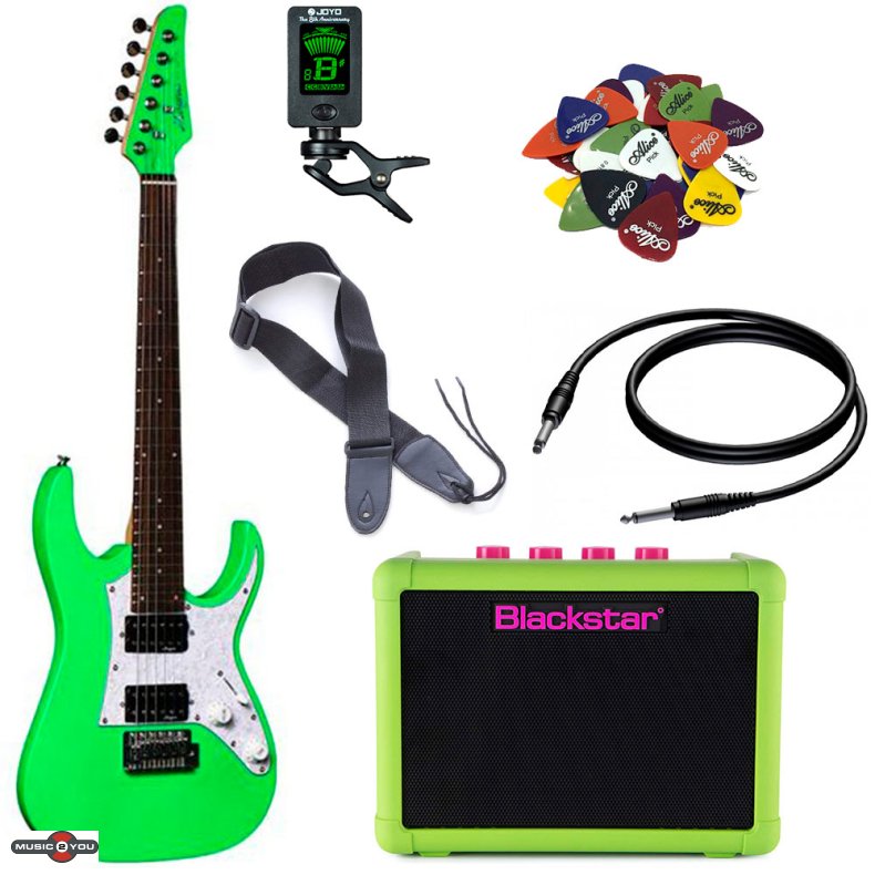 Magna MG-M3 3/4 B�rne Elguitar Pakke - Neon Gr�n