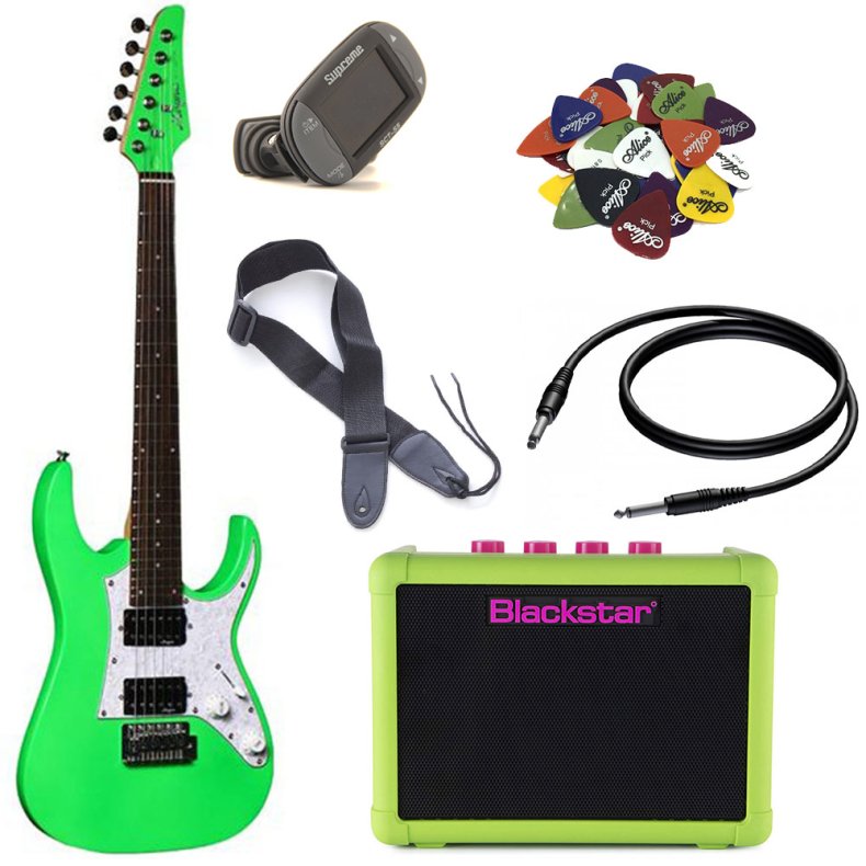 Magna MG-M3 3/4 Brne Elguitar Pakke - Neon Grn