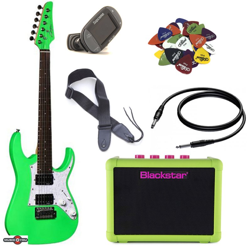 Magna MG-M3 3/4 Brne Elguitar Pakke - Neon Grn